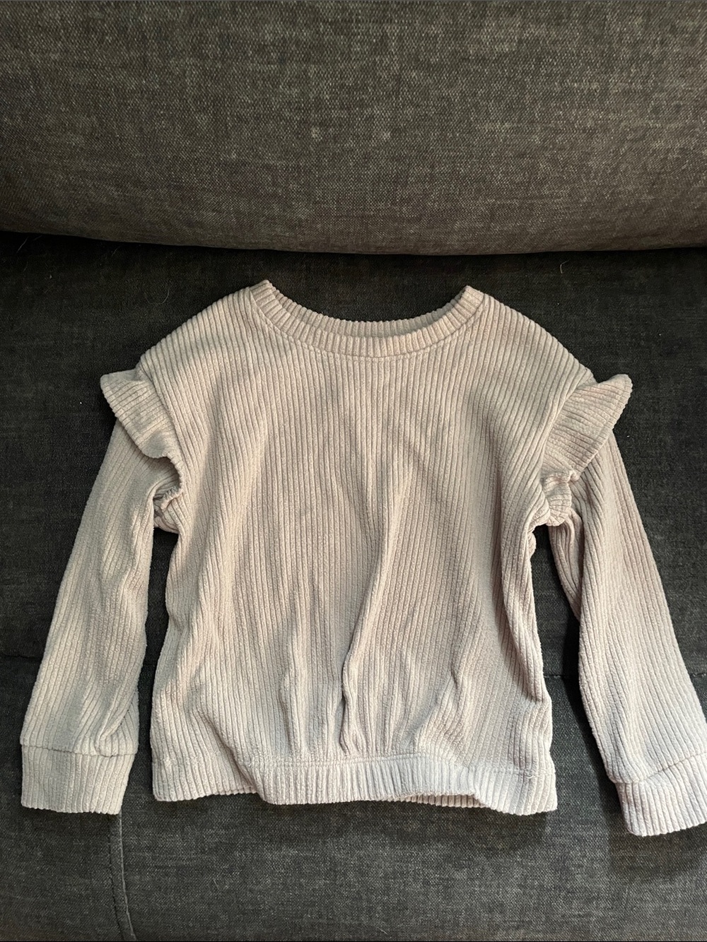 Cat & Jack Light Cream Ribbed Crewneck Sweater with Ruffle Shoulders